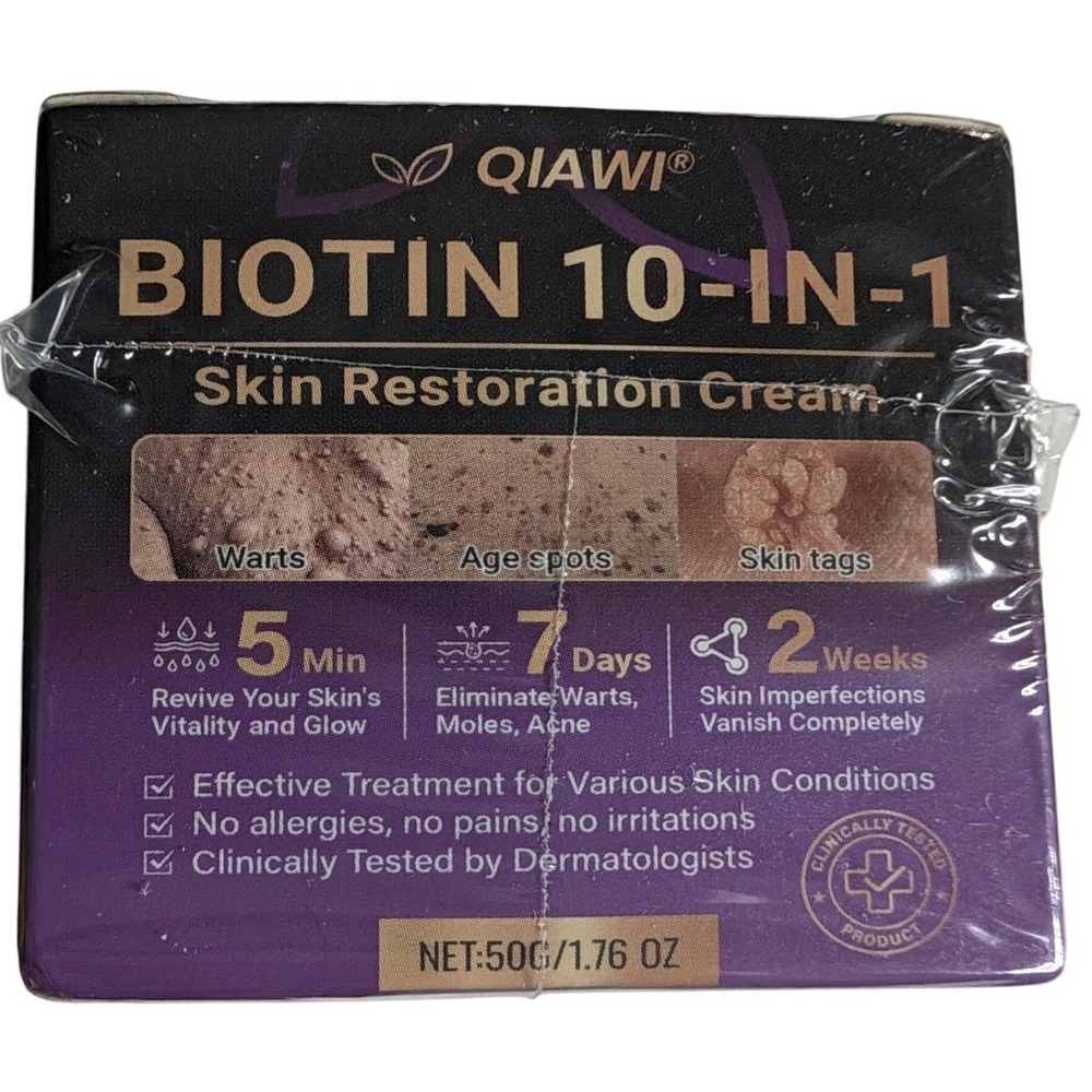 Qiawi Biotin 10-In-1 Skin Restoration Cream 50g 1.76oz Age Spots Skin Tags
